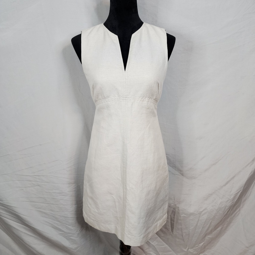 Vtg MODA International Size 2 Linen Cotton Blend Sleeveless Canvas Sheath Dress